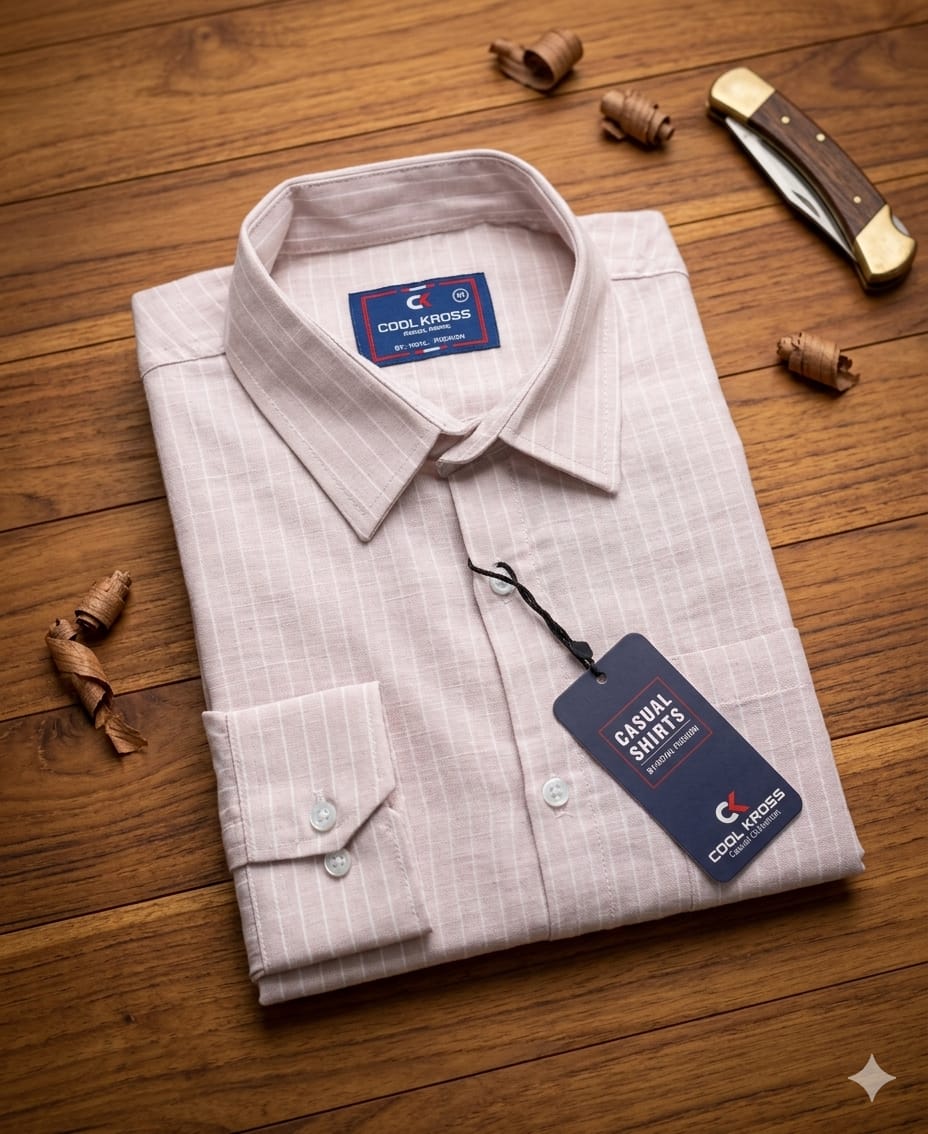 Men's Blush Pink Self-Stripe Casual Shirt (M, L, XL, 2XL) Wholesale Only - Image 2